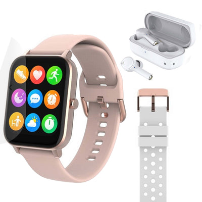 New DGTEC 1.7" IPS Smart Fitness Watch with Wireless Earbuds Rose Pink White