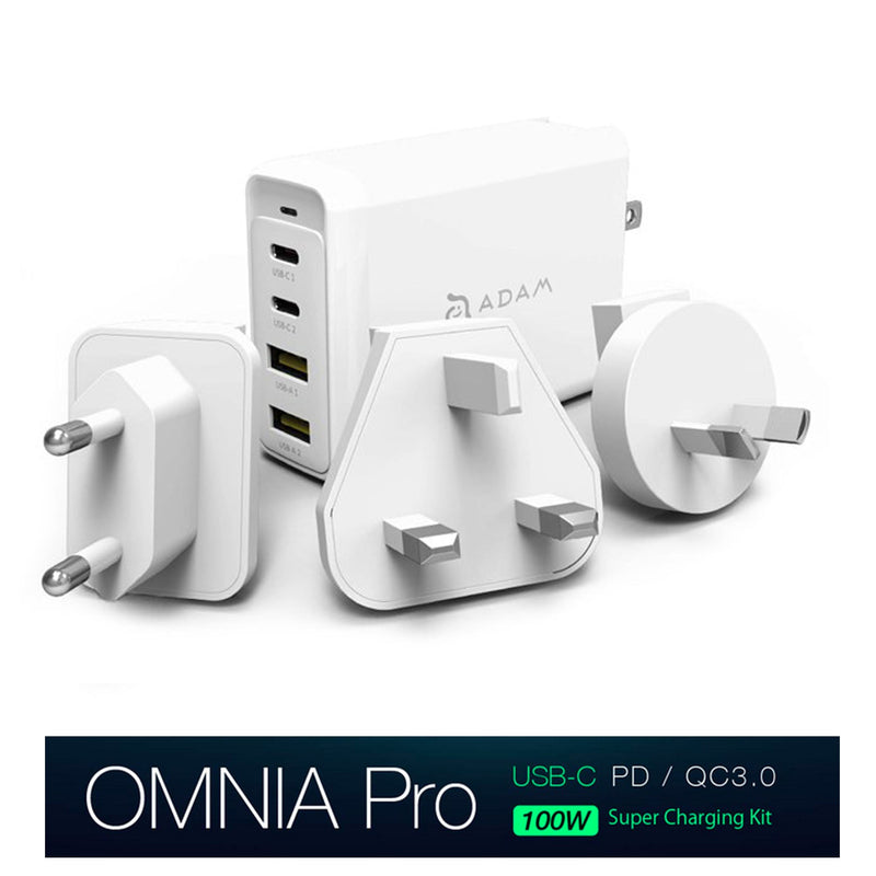 Omnia Pro 100W Most Powerful Compact Fast Charger USB-C USB-A White MacBook Laptop iPad iPhone