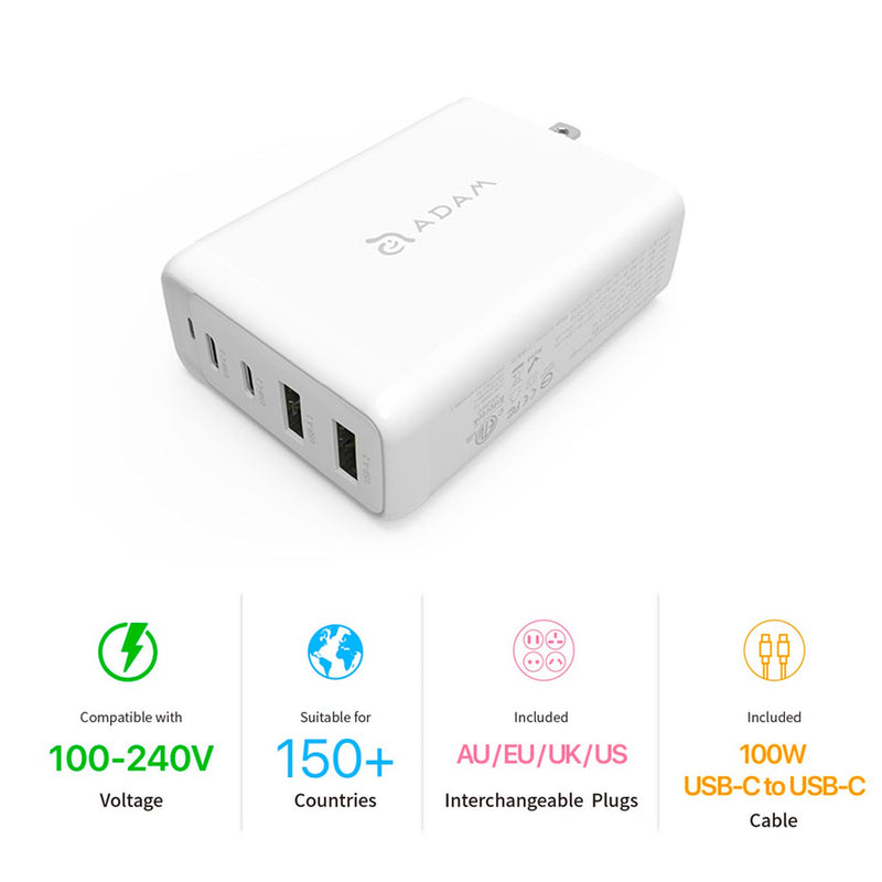 Omnia Pro 100W Most Powerful Compact Fast Charger USB-C USB-A White MacBook Laptop iPad iPhone