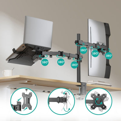 activiva Dual-Screen Articulating Monitor Arm with Interchangeable Laptop Holder
