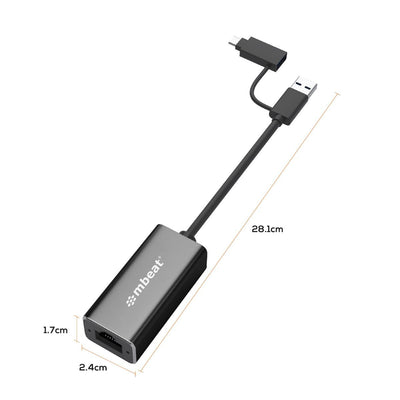 mbeat 2-in-1 USB 3.1 Gigabit LAN Adapter with USB-C Converter