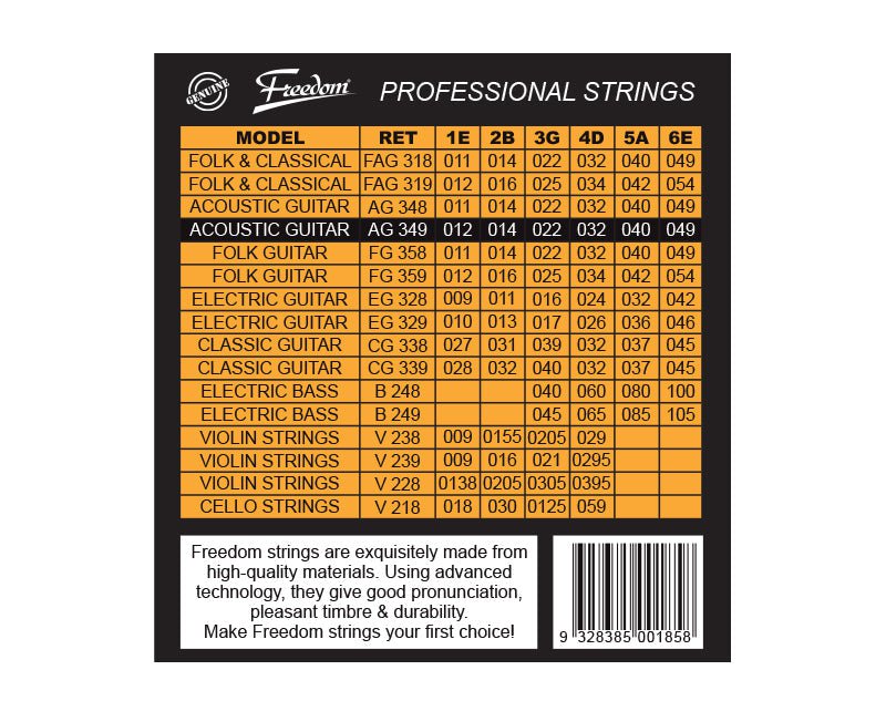 Freedom 10 Pack Acoustic Guitar Strings - Medium Gauge AG349-10PK