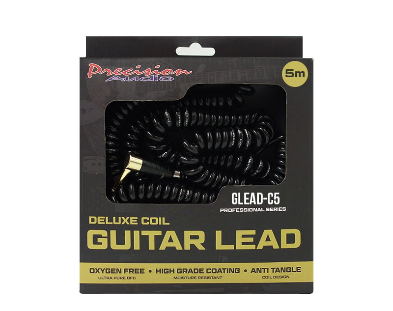 Precision Audio 5 Pack 1/4" To 1/4" 6.35mm Deluxe Coil Studio Guitar Lead Straight to Straight GLEADC5 5m