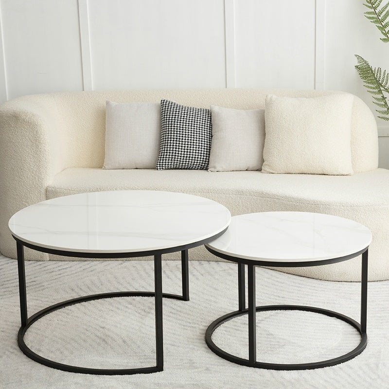 Caitliny Nesting Coffee Table Set Matte Black Frame/Glossy Ceramic top/steel legs