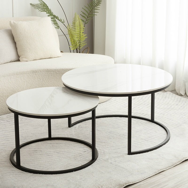 Caitliny Nesting Coffee Table Set Matte Black Frame/Glossy Ceramic top/steel legs