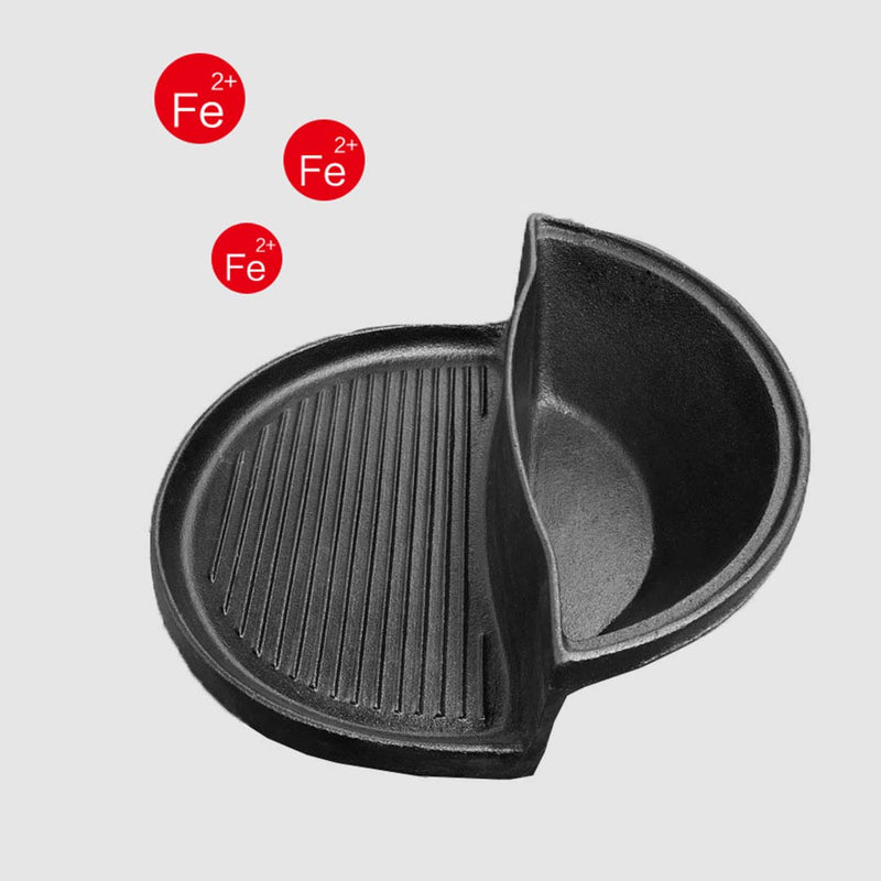 SOGA 2 in 1 Cast Iron Ribbed Fry Pan Skillet Griddle BBQ and Steamboat Hot Pot