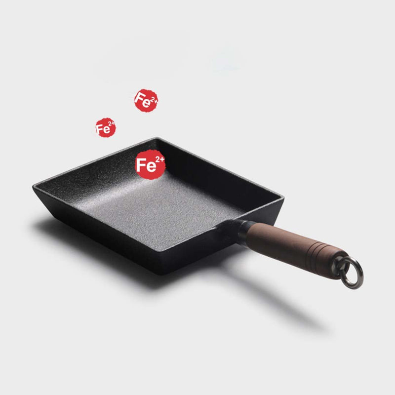 SOGA Cast Iron Tamagoyaki Japanese Omelette Egg Frying Skillet Fry Pan Wooden Handle