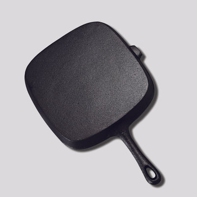 SOGA 23.5cm Square Ribbed Cast Iron Frying Pan Skillet Steak Sizzle Platter with Handle