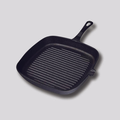 SOGA 23.5cm Square Ribbed Cast Iron Frying Pan Skillet Steak Sizzle Platter with Handle