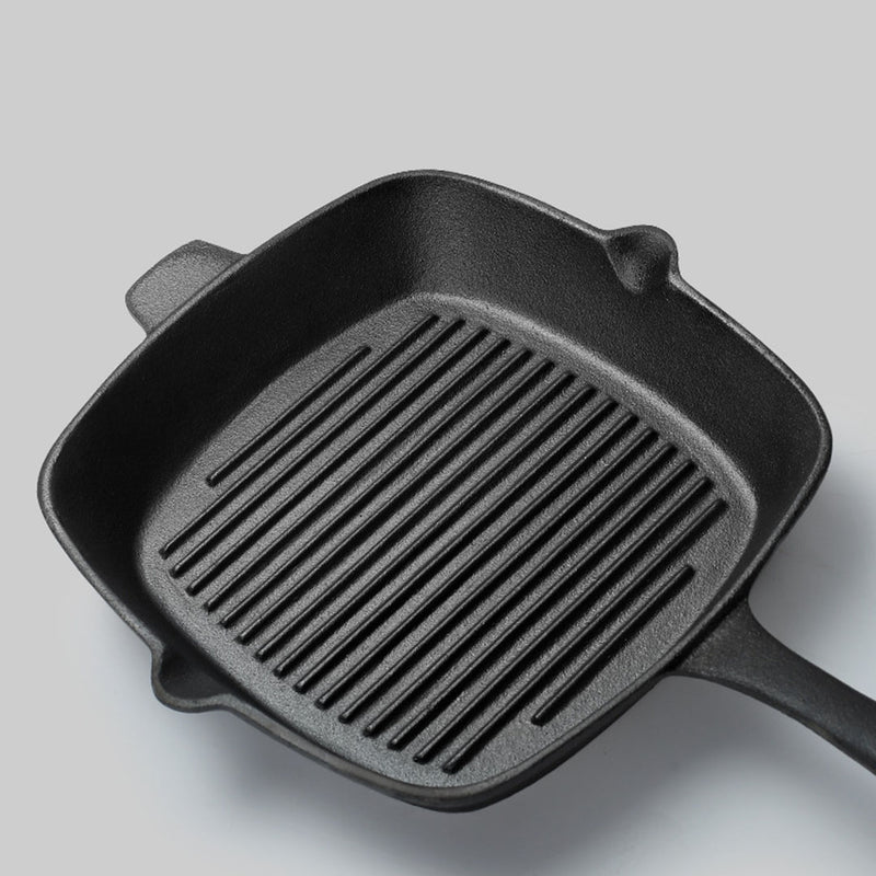 SOGA 26cm Square Ribbed Cast Iron Frying Pan Skillet Steak Sizzle Platter with Handle