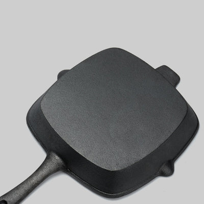 SOGA 26cm Square Ribbed Cast Iron Frying Pan Skillet Steak Sizzle Platter with Handle