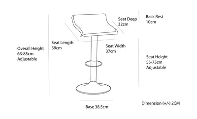 2 Leather Barstools (White) w/ Adjustable Height, 63-85cm