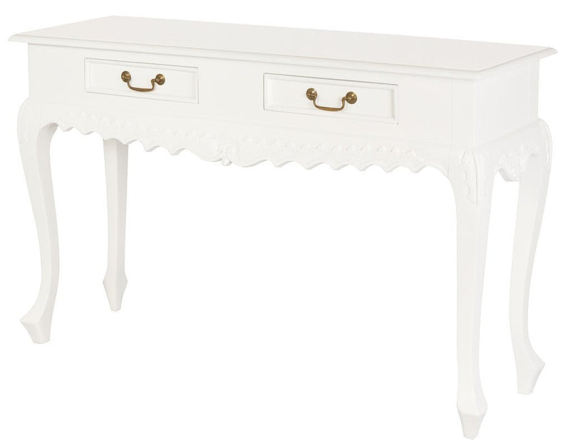 Seine 2 Drawer Carved Sofa Table (White)