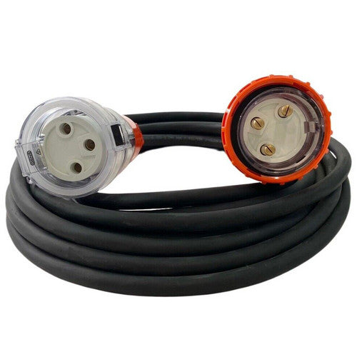 32 Amp 5m 3 Pin Extension Lead Single Phase 250V Rubber Cable Male/Female Plug