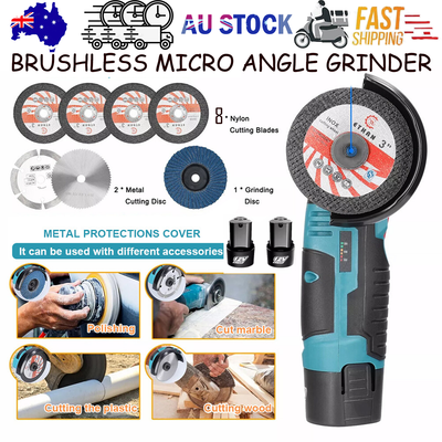 800W Mini Cordless Brushless Angle Grinder Cutting Tool W/ 2x Battery & Charger