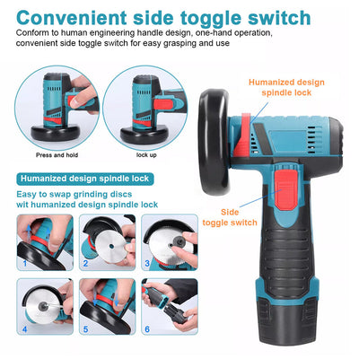 800W Mini Cordless Brushless Angle Grinder Cutting Tool W/ 2x Battery & Charger