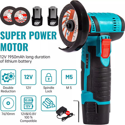 800W Mini Cordless Brushless Angle Grinder Cutting Tool W/ 2x Battery & Charger