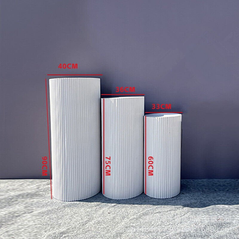 3x Metal Wedding Plinths Cylinder Pedestal Stand Ripple Cake Dessert Display