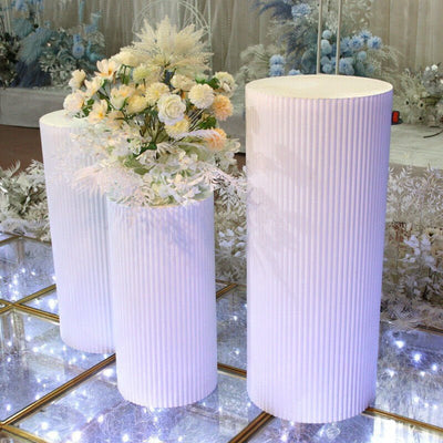 3x Metal Wedding Plinths Cylinder Pedestal Stand Ripple Cake Dessert Display