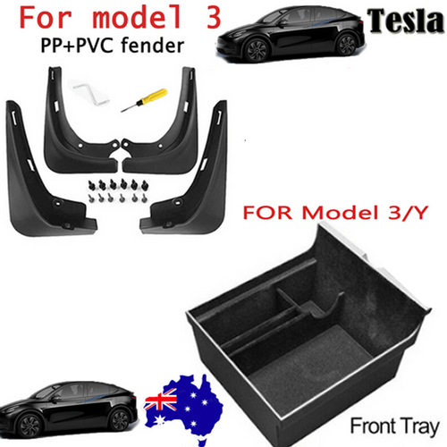 Tesla model 3 front and rear PP PVC fender 4 installation and fit Model 3/Y central control front storage box push-pull