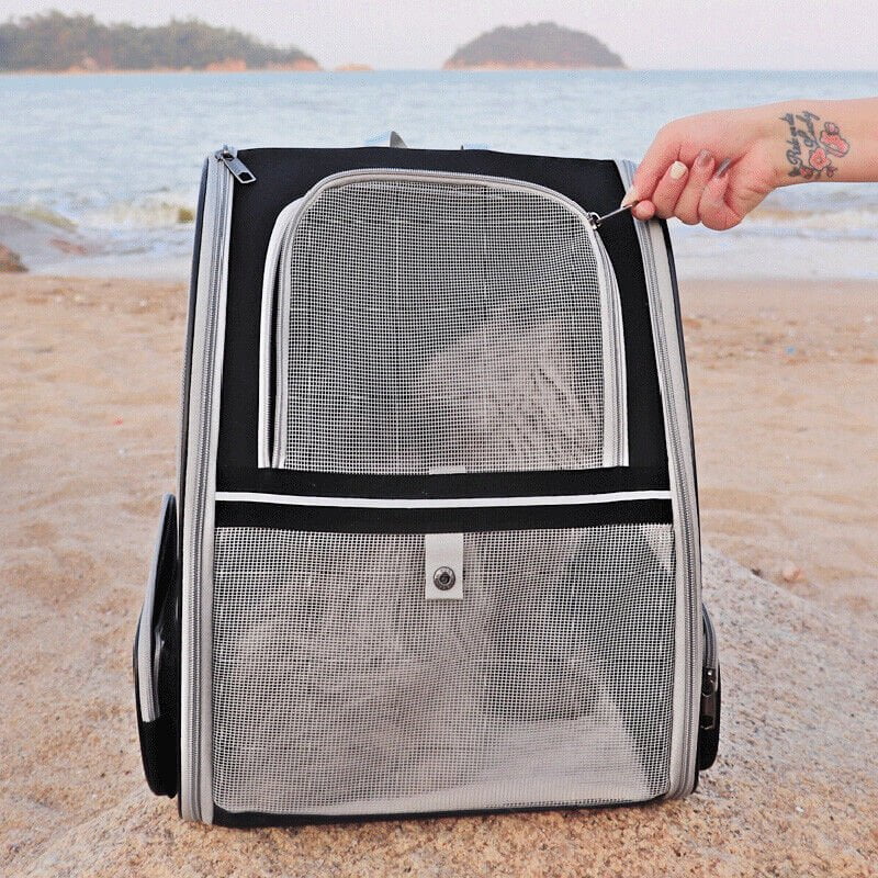 Pet Carrier Bag Cat Dog Breathable Double Shoulder Backpack Travel Outdoor Black