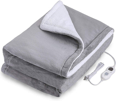 Double-side Flannel Heated Electric Throw Rug Blanket Fast Heating Warm Washable GREY