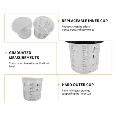 50 Sets Paint Spray Gun Cup Lids Liners Kit with Micron Filter  600ML Clear