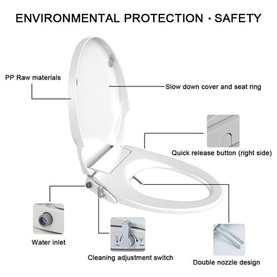 Non Electric Bidet Toilet Seat D Cover Bathroom Dual Nozzle Spray Water Wash