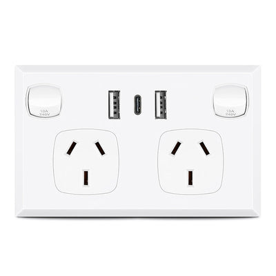 5PCS Double Power Point Dual USB+Type-C GPO Fast Charge 3.6 amp Wall Outlet