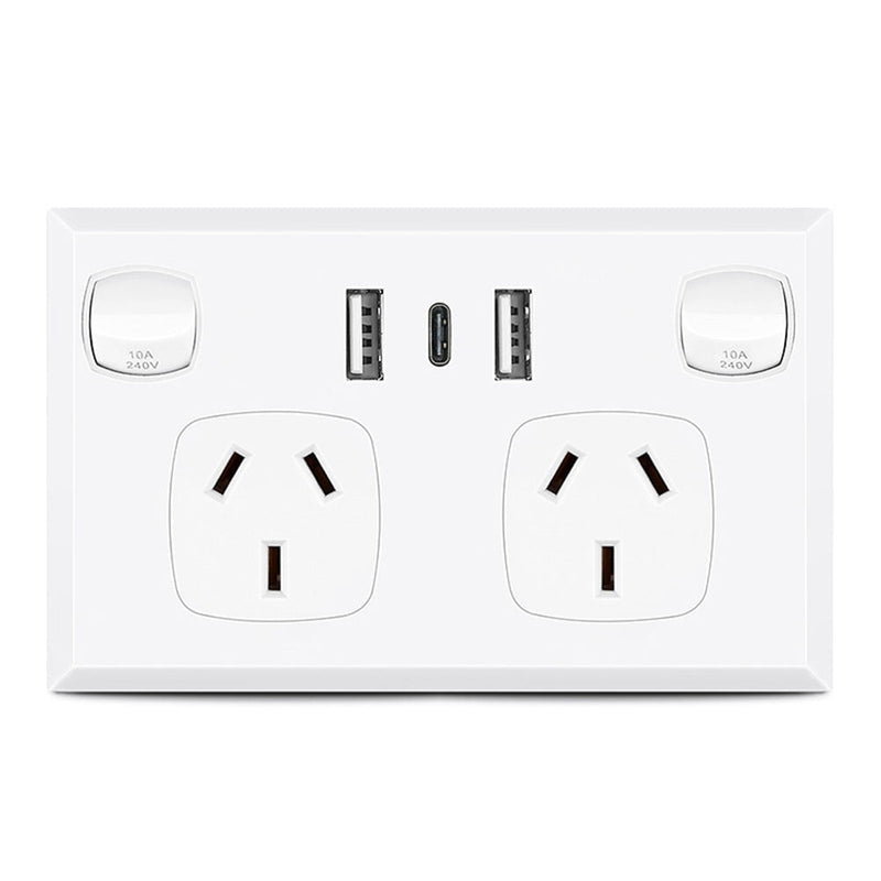 5PCS Double Power Point Dual USB+Type-C GPO Fast Charge 3.6 amp Wall Outlet