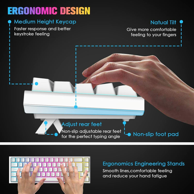 67 Keys Layout Design Mechanical Gaming Keyboard PC PS4 RGB Backlight Wired USB White