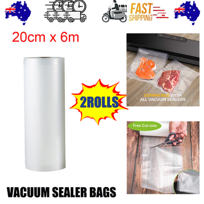 2ROLLS 20CM Vacuum Sealer Bags Rolls Vaccum Food Saver Storage Seal 6M