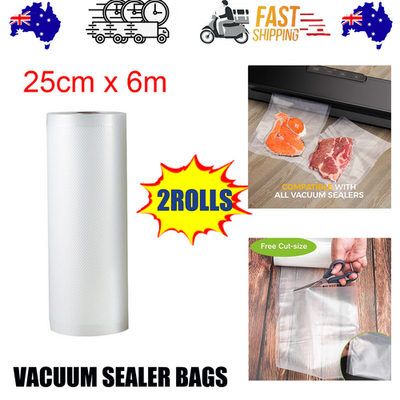 2ROLLS 25CM Vacuum Sealer Bags Rolls Vaccum Food Saver Storage Seal 6M