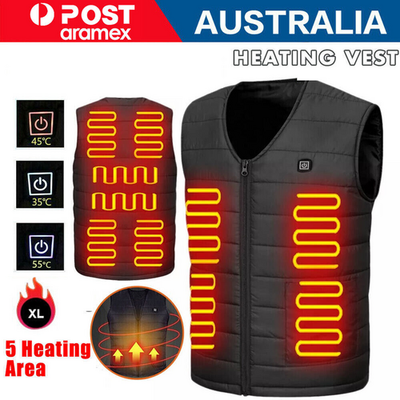 XL Electric Vest Heated Jacket USB Thermal Warm Heat Pad Winter Body Warmer Unisex
