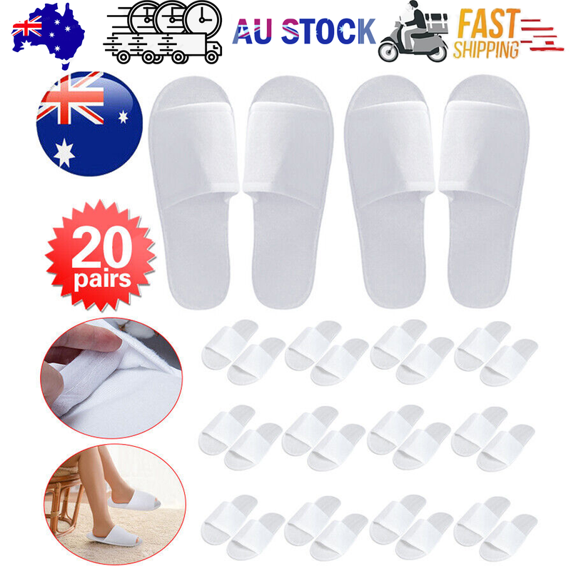 20Pairs Unisex White Disposable Slipper SPA Non-Slip Slippers Hotel Household