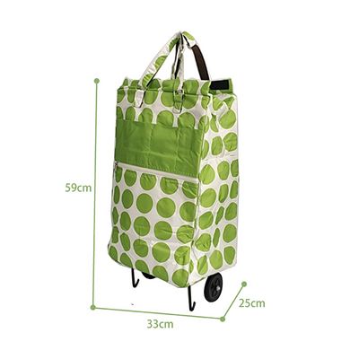 Shopping Trolley Cart Bag Foldable Wheels Carts Bags Market Luggage Basket green circle