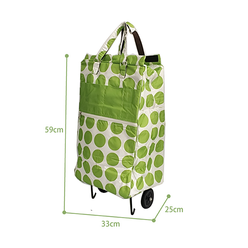 Shopping Trolley Cart Bag Foldable Wheels Carts Bags Market Luggage Basket green circle