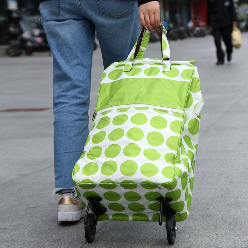 Shopping Trolley Cart Bag Foldable Wheels Carts Bags Market Luggage Basket green circle