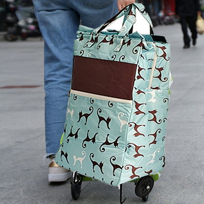 Shopping Trolley Cart Bag Foldable Wheels Carts Bags Market Luggage Basket sky blue cat