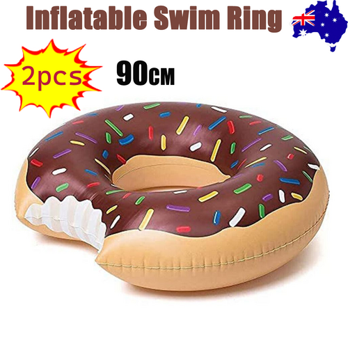 2pcs Coffee Inflatable Giant Donut Raft Swim Ring Float Swimming Pool Beach Lounge Pink Coff 90CM