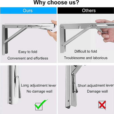 8"Stainless Steel Folding Table Bracket Shelf Bench 200kg Load Heavy Duty