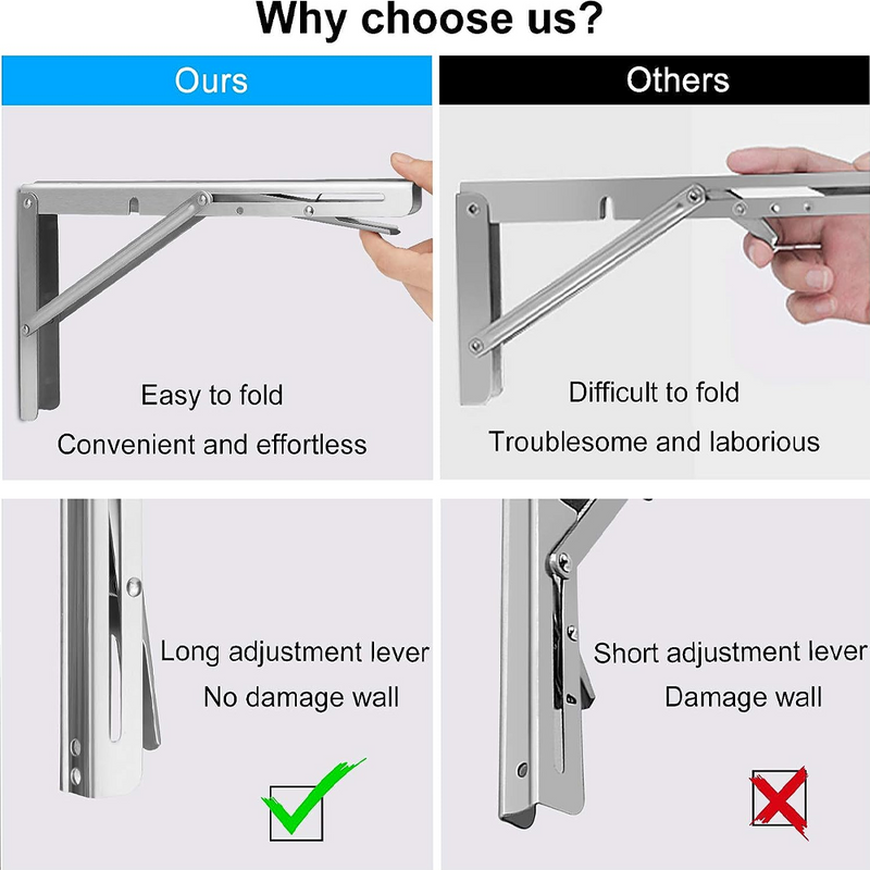 8"Stainless Steel Folding Table Bracket Shelf Bench 200kg Load Heavy Duty