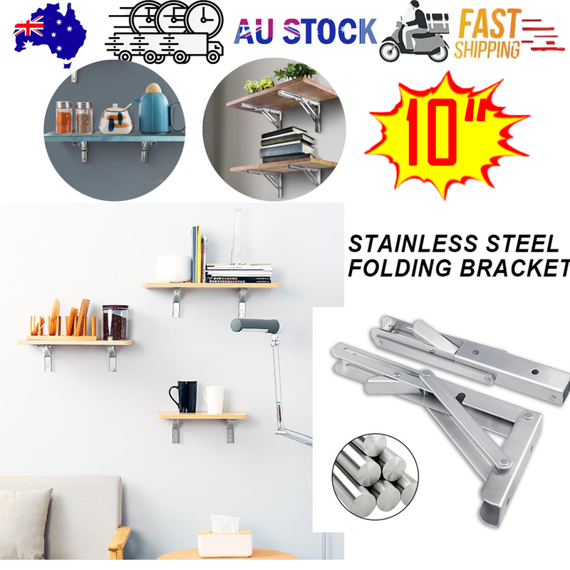 10"Stainless Steel Folding Table Bracket Shelf Bench 200kg Load Heavy Duty