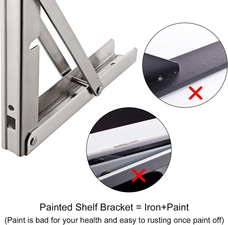 10"Stainless Steel Folding Table Bracket Shelf Bench 200kg Load Heavy Duty