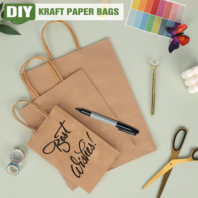 25pcs Bulk Kraft Paper Bags Gift Shopping Carry Craft Brown Retail Bag with Handles Au M