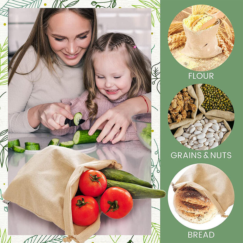 50Pcs 15X20cm Drawstring Storage Bags Calico Bags Linen Tote Gift Bag Bulk