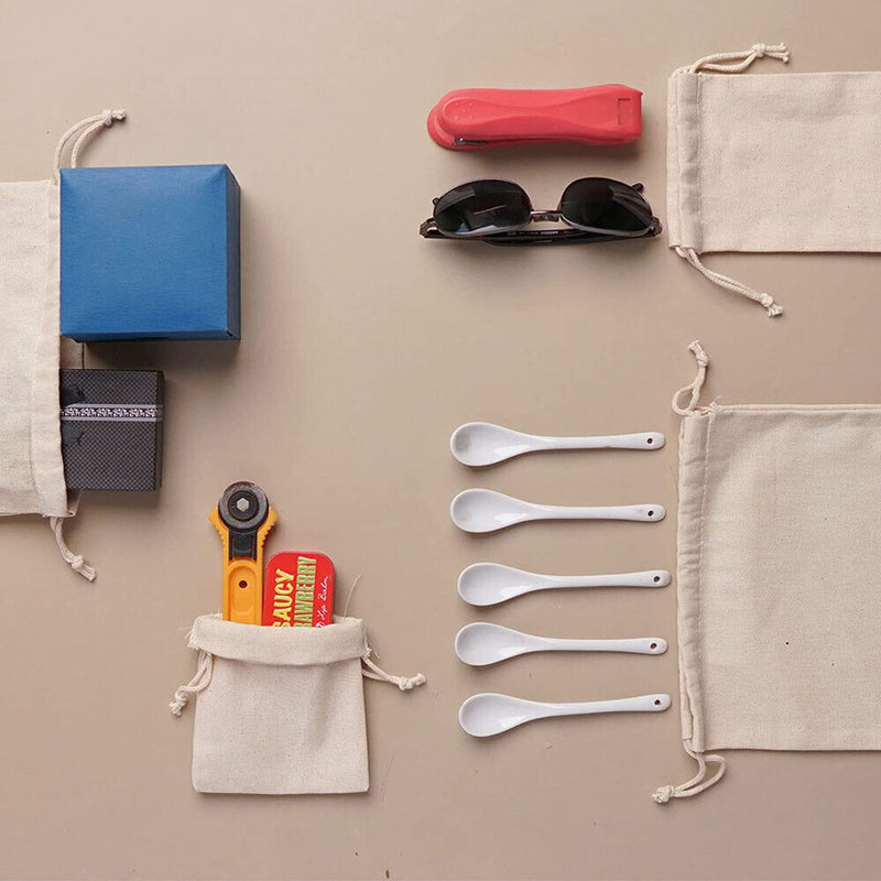 50Pcs 15X20cm Drawstring Storage Bags Calico Bags Linen Tote Gift Bag Bulk