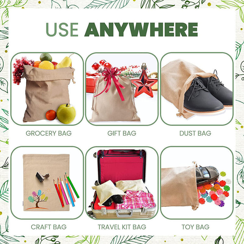 50Pcs 20X30cm Drawstring Storage Bags Calico Bags Linen Tote Gift Bag Bulk