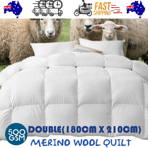 500 GSM Australian Merino Wool Quilt Duvet Doona Summer Winter Double 180cm x 210cm