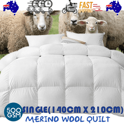 500 GSM Australian Merino Wool Quilt Duvet Doona Summer Winter Single 140cm x 210cm